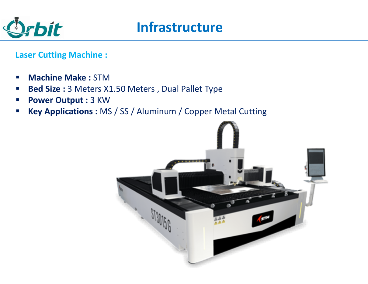 Orbit Laser Cutting's STM laser cutting machine, as shown in the company's supplied profile.